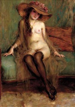 Nude With Hat Artwork by Robert Auer