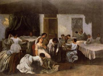 Dressing the Dead Girl Artwork by Gustave Courbet