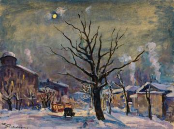 Landscape with the Moon. Bolshaya Sadovaya Artwork by Pyotr Konchalovsky