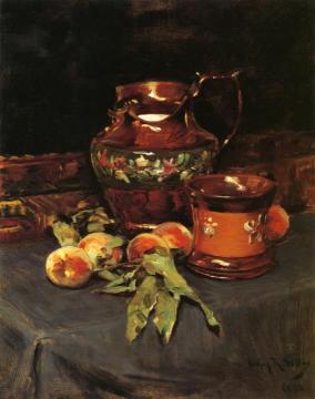 Still Life with Lusterware and Peaches Artwork by Irving R. Wiles