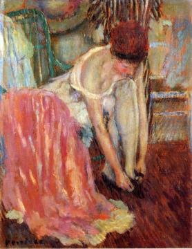 Woman Tying Her Shoe Artwork by Frederick Carl Frieseke