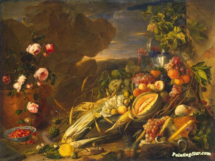 Fruit and a Vase of Flowers Artwork by Jan Davidsz De Heem