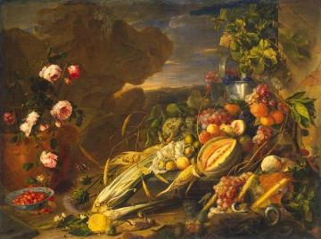 Fruit and a Vase of Flowers Artwork by Jan Davidsz De Heem