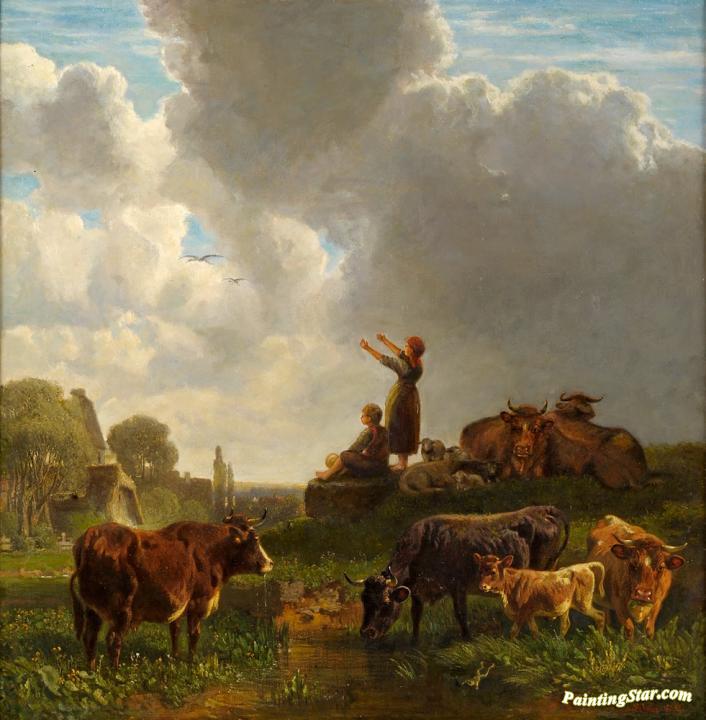 At The Waterhole Artwork by Fredrich Johann Voltz