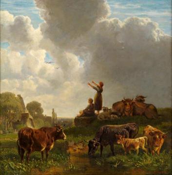 At The Waterhole Artwork by Fredrich Johann Voltz