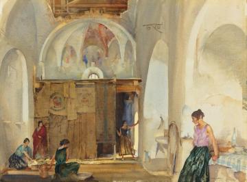 Nomads In An Abandoned Church, Languedoc Artwork by Sir William Russell Flint