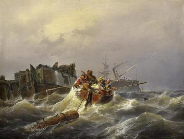 Rowing Boat In A Harbor Artwork by Andreas Achenbach