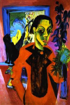 Self Portrait with Cat Artwork by Ernst Ludwig Kirchner