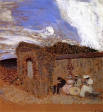 Four Figures on a Bench Artwork by Edouard Vuillard