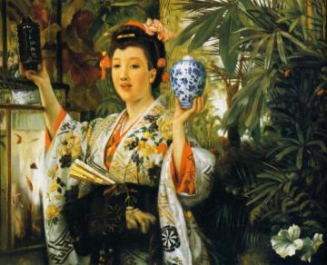 Young Lady Holding Japanese Objects Artwork by James Tissot