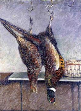Two Hanging Pheasants Artwork by Gustave Caillebotte