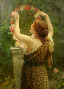 Woman with a Floral Wreath in a Leopard Dress Artwork by Charles Edward Perugini