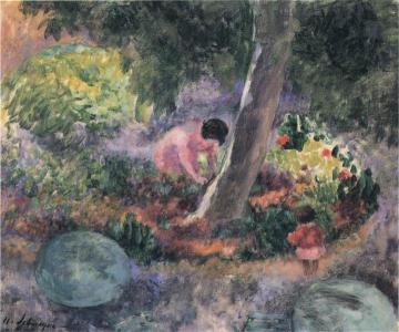 A woman and child in the garden Artwork by Henri Lebasque