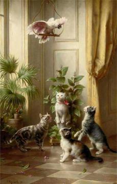 Cats And The Cockatoo Artwork by Carl Reichert