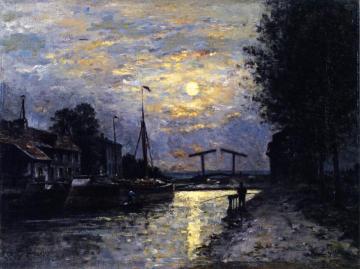 Canal In Saint-denis, Effect Of Moonlight Artwork by Stanislas Lepine