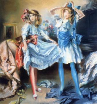 Two Girls Dressing for a Party Artwork by Everett Shinn