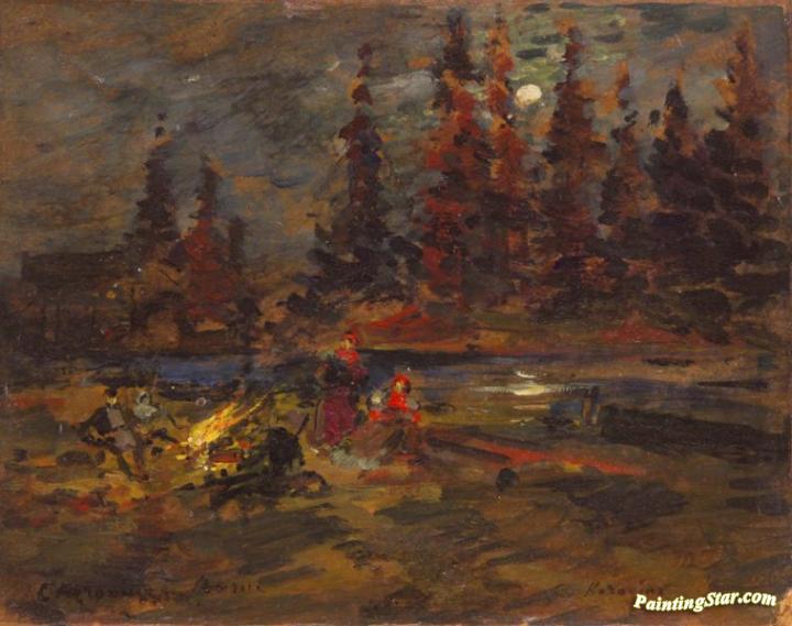 Fire on the River Bank Artwork by Constantin Alexeevich Korovin