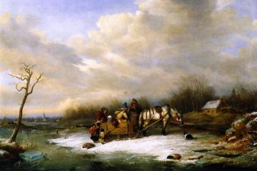 Habitant Family with Horse and Sleigh Artwork by Cornelius Krieghoff