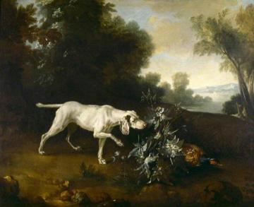 A Dog Pointing A Pheasant In A Landscape Artwork by Jean-Baptiste Oudry