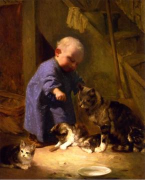 Child With Kittens Artwork by Jean Mannheim