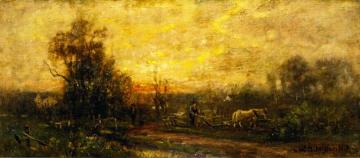 Plowing The Field At Sunset Artwork by Charles Henry Miller