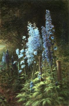Delphiniums in a Wooded Landscape Artwork by Joseph Farquharson