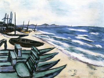 Beach with Boats on the Riviera Artwork by Max Beckmann