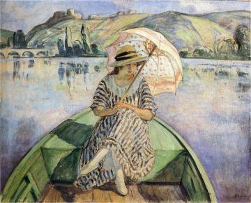 Woman in a boat with an umbrella Artwork by Henri Lebasque