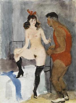 A Girl With A Turkish Wrestler Artwork by Vladimir Lebedev