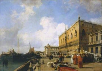 Venice: Ducal Palace with a Religious Procession Artwork by Richard Parkes Bonington