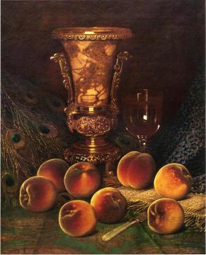 Still Life with Peaches and Marble Vase Artwork by William Mason Brown
