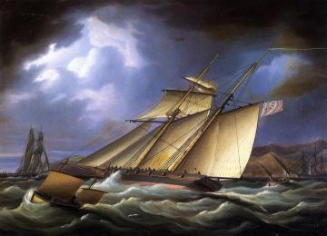 An Armed Topsail Schooner in Stormy Weather Artwork by James E. Buttersworth