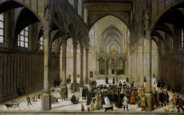Church interior with Christ preaching to a crowd Artwork by Cornelis van Dalem