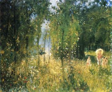 Landscape with Backlighting, a Summer Morning at Vaeux Artwork by Pierre Eugène Montézin