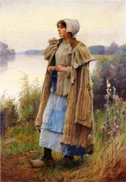 Knitting In The Fields Artwork by Charles Sprague Pearce