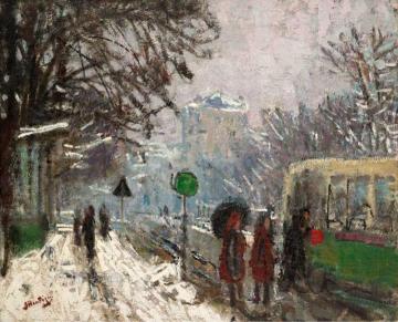 Bineau Boulevard under the Snow Artwork by Pierre Eugène Montézin