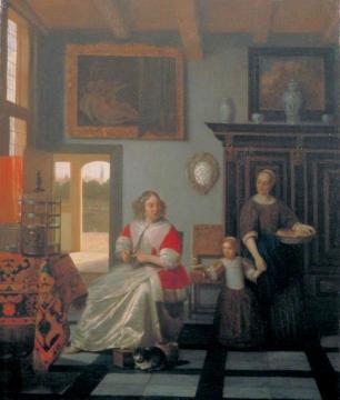 Interior with a Woman Knitting, a Serving Woman and a Child Artwork by Pieter de Hooch