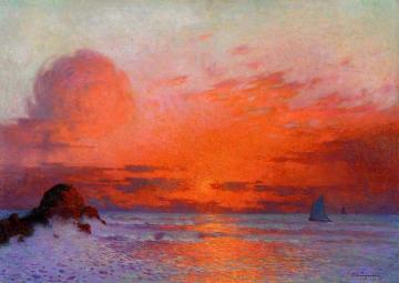 Sailboats At Sunset Artwork by Ferdinand du Puigaudeau