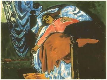 Woman Lying in Bed Artwork by Hermann Max Pechstein