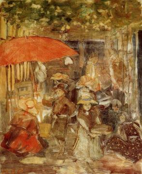 Picnic with Red Umbrella Artwork by Maurice Prendergast