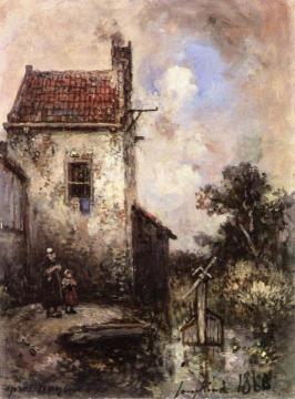 Mother with Child by a Canal Artwork by Johan Berthold Jongkind