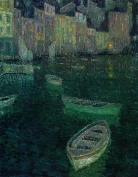 Moonlight on the Harbor Artwork by Henri Le Sidaner
