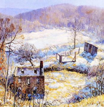 Winter Hills, Center Bridge, Pennsylvania Artwork by Kenneth Nunamaker