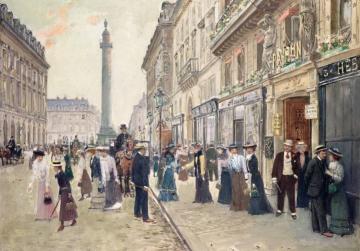 Workers leaving the Maison Paquin Artwork by Jean Georges Beraud