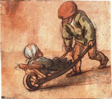 Boy Pushing a Baby in a Wheelbarrow Artwork by Isaac van Ostade
