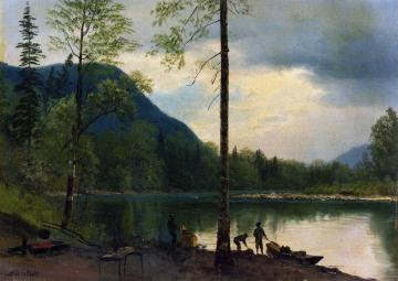 Campers with Canoes Artwork by Albert Bierstadt