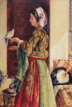 Girl With Two Caged Doves Artwork by John Frederick Lewis