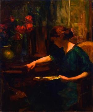 Lady In Green Reading Artwork by Jean Mannheim