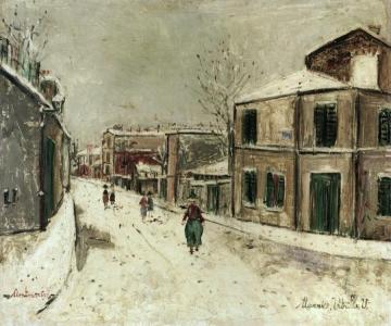 Rue de l'Abreuvoir in the Snow Artwork by Maurice Utrillo