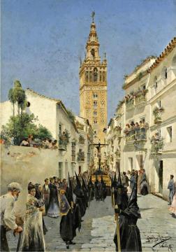 Eeaster Procession in Mateos Gago Street, Seville Artwork by Manuel Garcia y Rodriguez